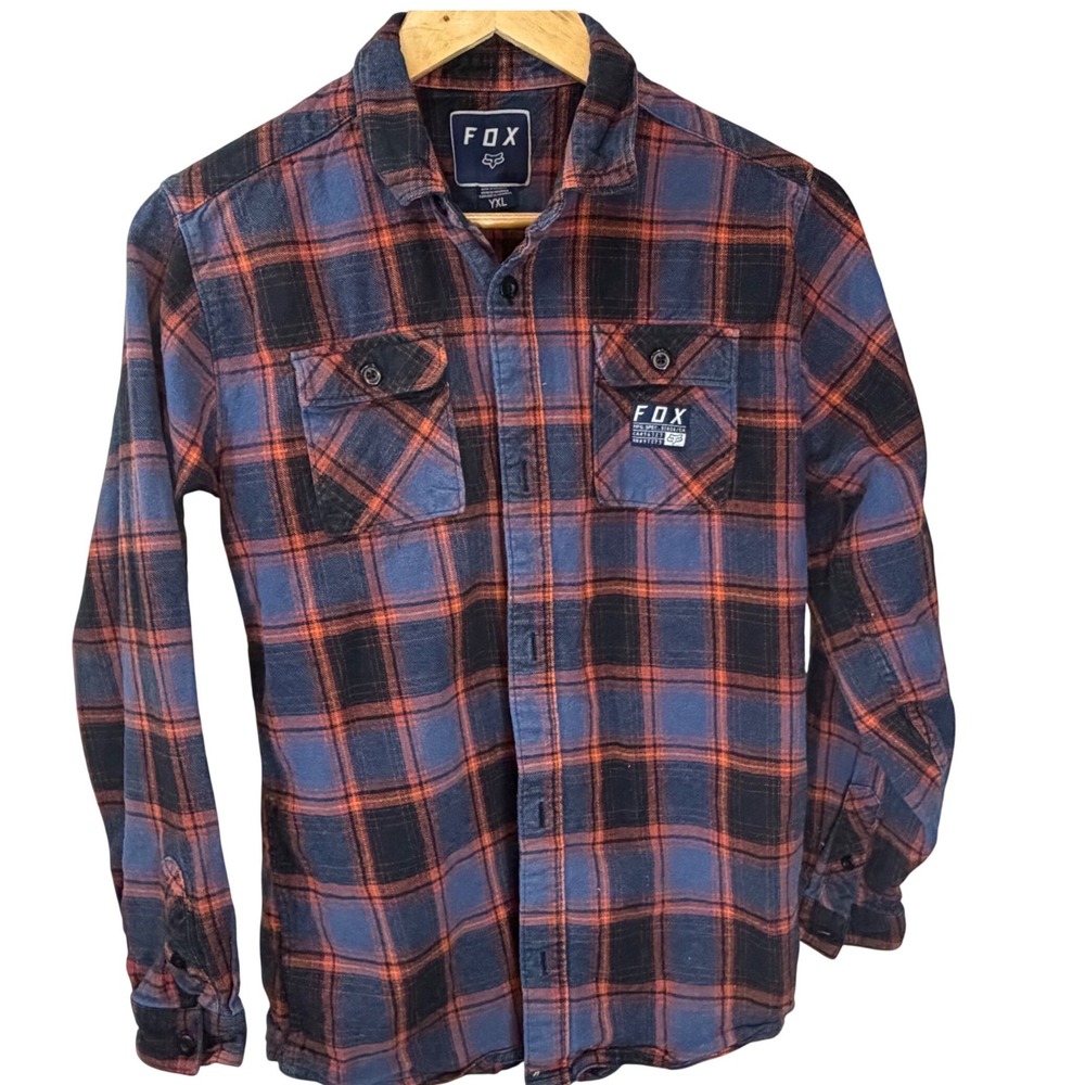 Dixon flannel Fox Racing Youth XL Blue Orange Plaid Flannel Long Sleeve top 0048